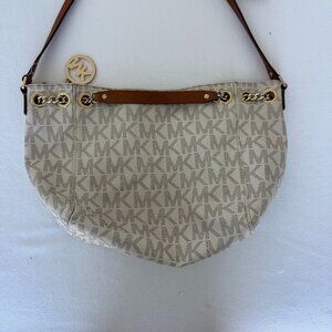 Michael Kors leather cream logo, gold hardware, wear 3 ways bag